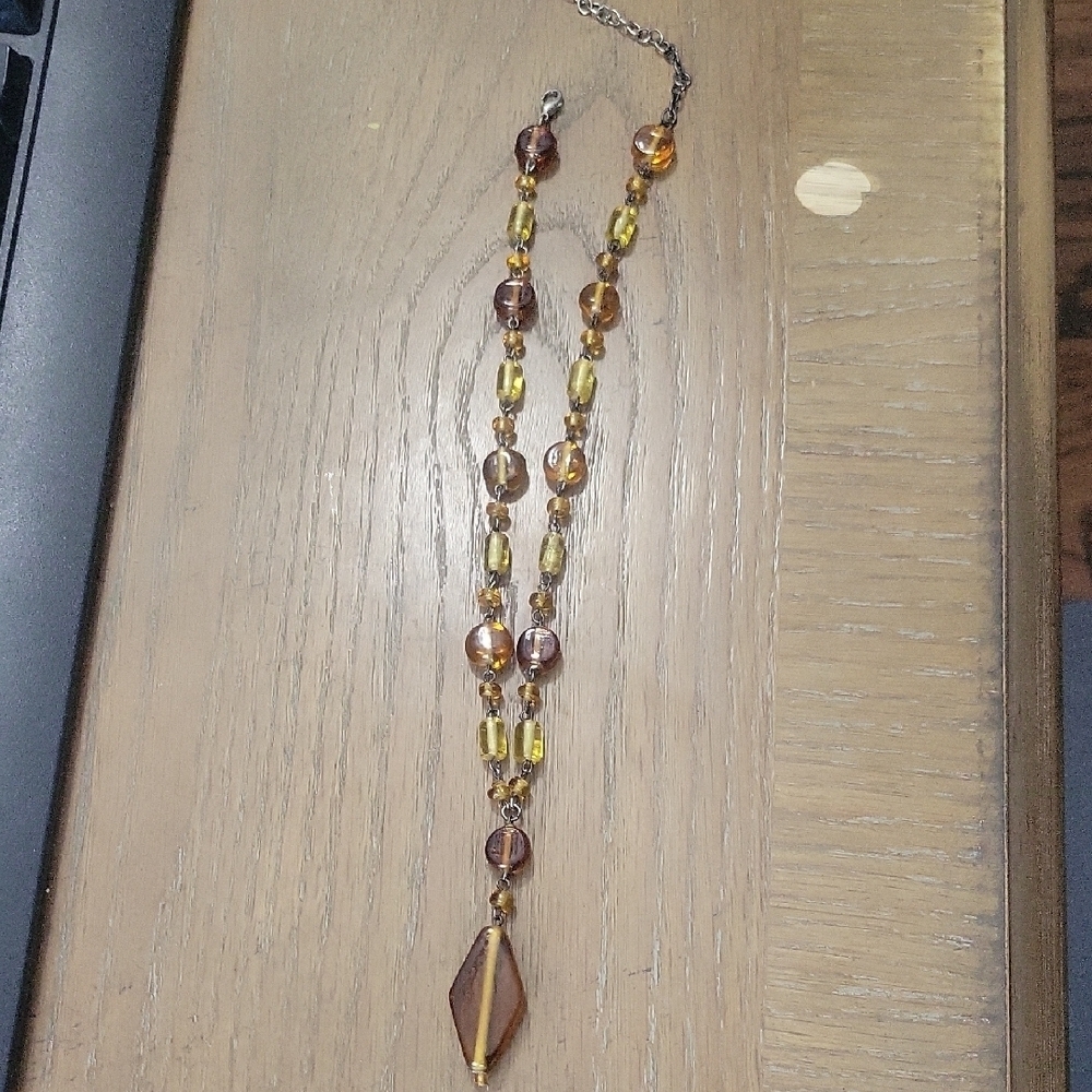 Elegant Amber and Gold glass Beaded Statement Necklace